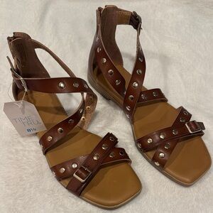 Time and Tru Tan Studded Sandals